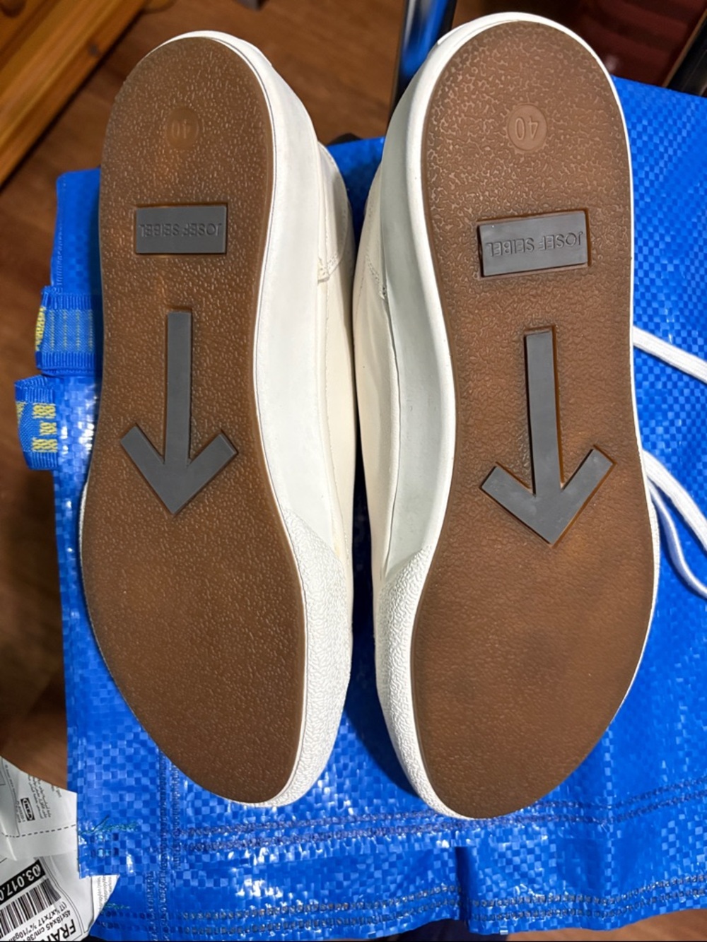 Josef Seibel White Leather Sneakers with Brown Soles and Arrow Tread - Picture 2 of 3